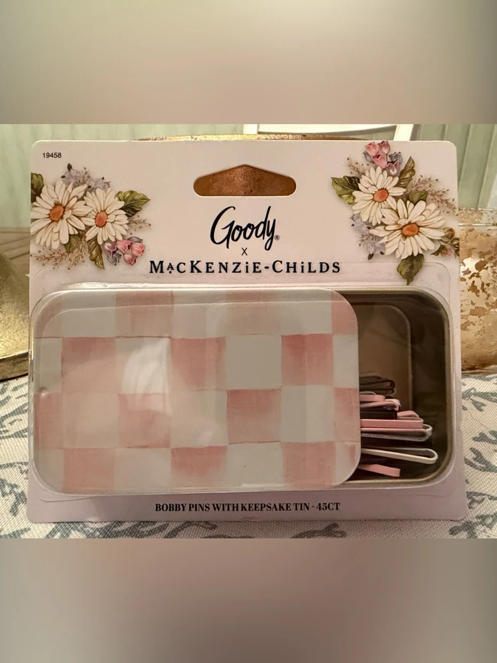 MacKenzie-Childs Pink and White Checker Keepsake Bobby Pin Set